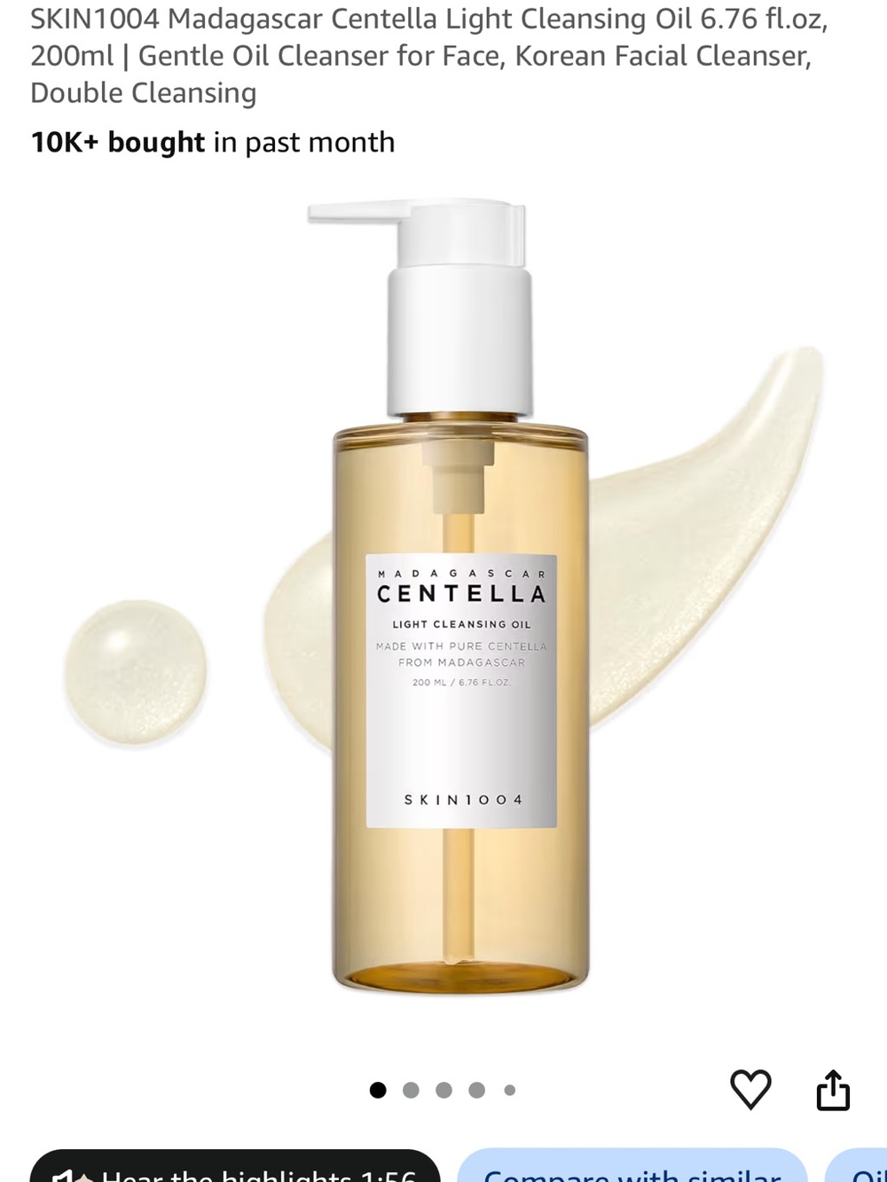 Madagascar Centella Light Cleansing Oil — Gentle Amber Face Cleanser